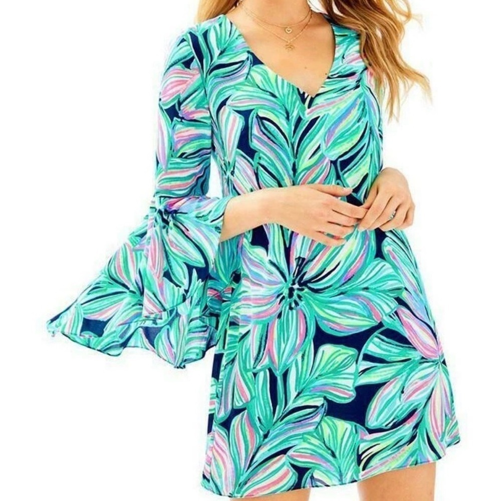 LILLY‎ PULITZER Sz00 ROSALIA FLOUNCE LONG SLEEVE DRESS HIGH TIDE NAVY